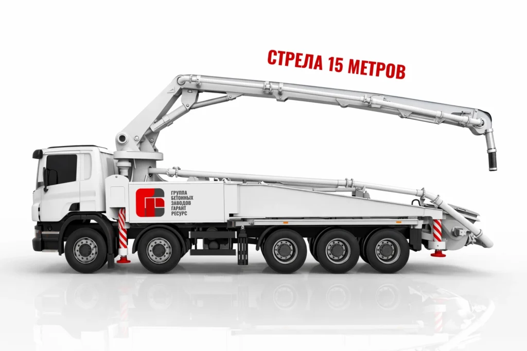 Автобетононасос со стрелой 15 м для подачи бетона на объекте в Белоозёрском