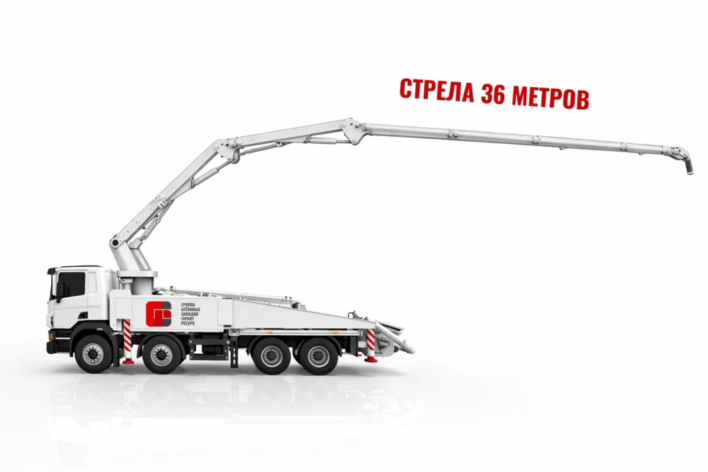 Автобетононасос со стрелой 36 м для подачи бетона на монолитные работы в Белоозёрском
